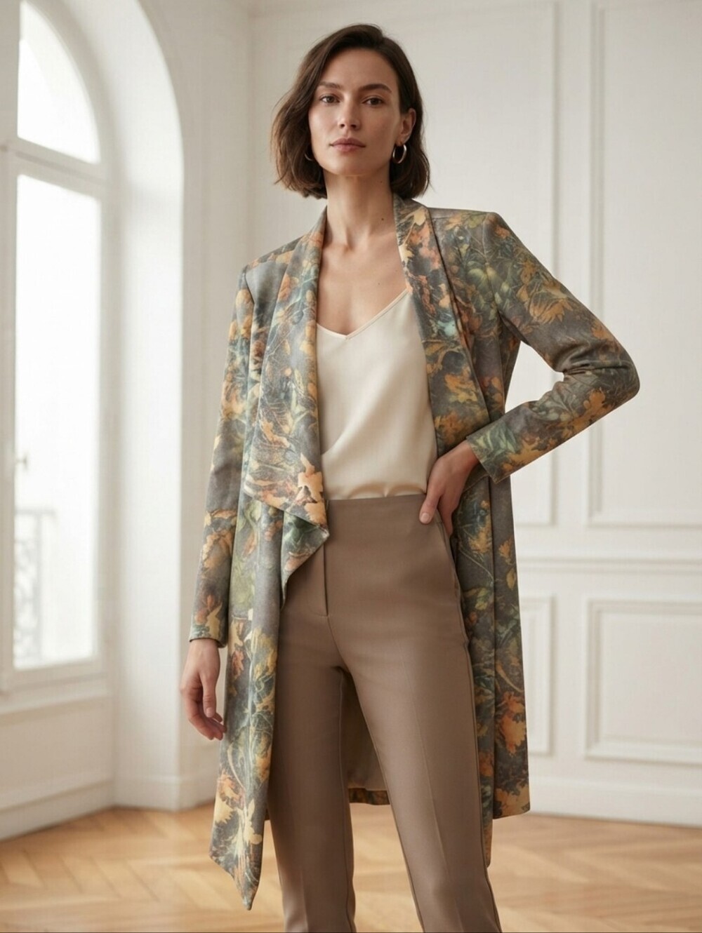 Anthropologie Solitaire Faux Suede Floral Open Front Jacket Women's Size Large